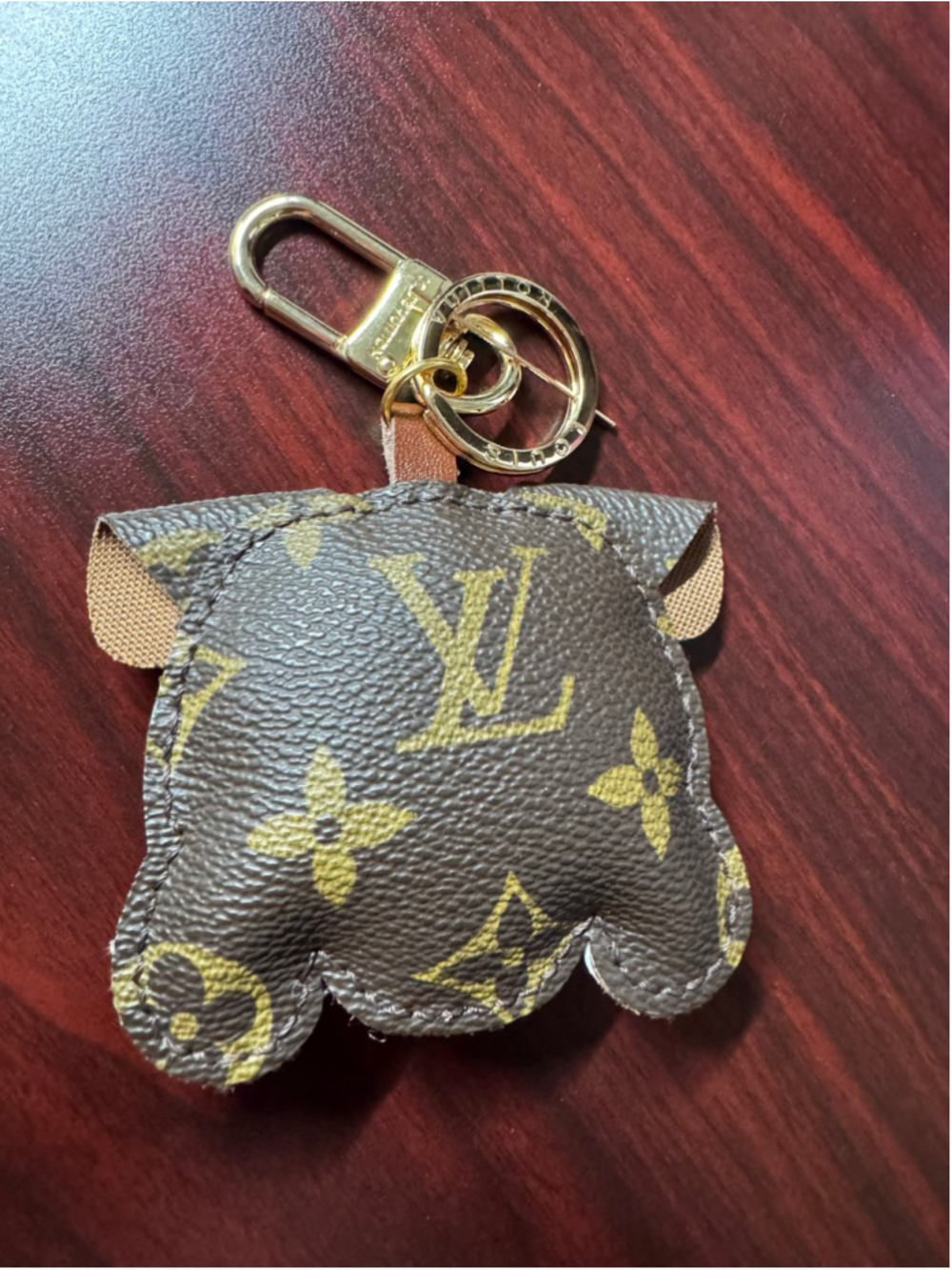 Handmade Bulldog Bag Charm Keychain | Upcycled Authentic Canvas | Gold Hardware - Picture 4 of 6